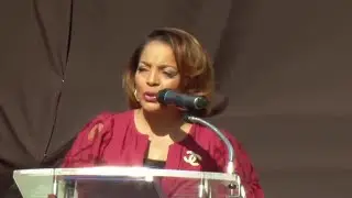 Judi Gatson speaks before statue unveiling