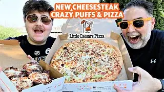 Little Caesars NEW Cheesesteak Pizza & Crazy Puffs Review! 🍕🥩