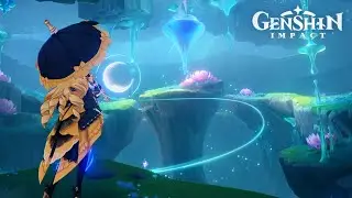 Find a way to collect Kuuvahki Dewdrops and throw them into the central energy field Genshin Impact