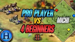 Professional Player vs 4 Beginners ON MICHI | AoE2