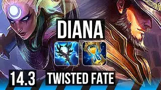 DIANA vs TWISTED FATE (MID) | 1800+ games, Godlike | EUW Challenger | 14.3