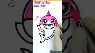 Cute Baby Shark coloring with Brush pen and Glitters🦈 #brushpentechnique #coloringfun #funcolouring