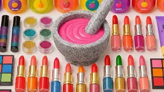 Satisfying Video DIY How To Pink Slime Mixing Lipstick Lip Balm BB Cream Foam Glitters | ASMR Slime