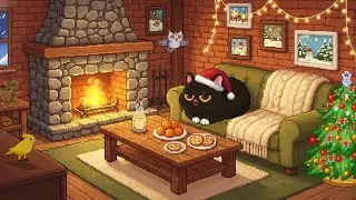 Cozy Cat's Christmas Fireplace 🐱 Warm Pixel Lofi (Beats for a Snowy Day)