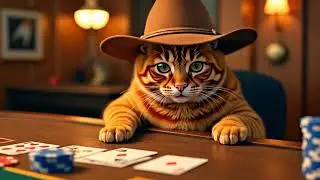 Cowboy cat is playing poker