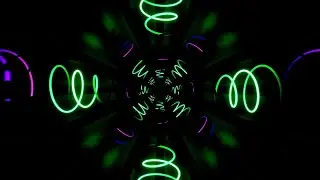 🎬 Mute Vision 4K – Футуристический тоннель зелёных и фиолетовых неоновых спиралей (Без звука)