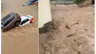 Heavy Rain thunderstorm in Oman muscat ruwi | wadis over flowing | المطر في عمان العامرات , روي