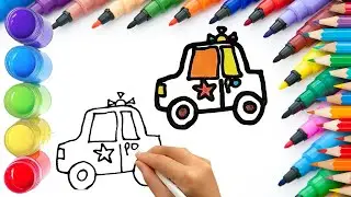How To Draw cute Police Car Drawing, Painting & Coloring For Kids and Toddlers_ Child Art 🐋🌈🎨