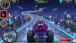 🔥 Neon Mega Ramp Monster Truck Ride! Impossible Sky Stunts | Android Gameplay
