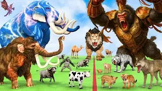 5 Giant Mammoth Elephant Cow Vs Monster King Kong Vs 5 Giant Lion Tiger Cub Saved By Woolly Mammoth