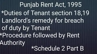 Duties of Tenant| Punjab Rent Act sec 18,19