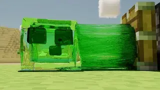 Squashing small realistic slime in Minecraft CGI