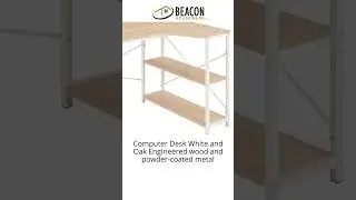 Computer Desk White and Oak Engineered wood and powder-coated metal