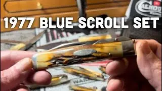 Набор складных ножей Case XX Blue Scroll Stag 1977 года. Отличные винтажные карманные ножи!