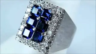 DIAMOND AND SQUARE CUT SAPPHIRE RING 18K WHITE GOLD