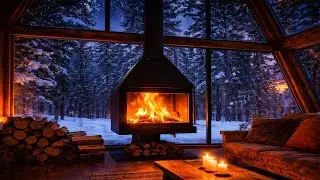 🔥Cozy Fireplace Crackling 24/7 | ❄️Snowy Cabin Views | Winter Ambience