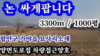 논 싸게 팝니다  7년전 당18만구입 사정상 당15만매도 함안군 가야읍 묘사리소재넓은 양면도로접하여 대형차량등 접근성 매우좋습니다  묘사리 전원주택단지인근 위차좋습니다 #함안땅