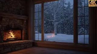 Fireplace ASMR (4K)🔥❄️ | Cozy Winter Night Fire Sounds for Deep Sleep | Snow Outside
