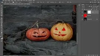 17 How to add Red Color effect in Pumpkin eyes using Layer Mask In adobe Photoshop
