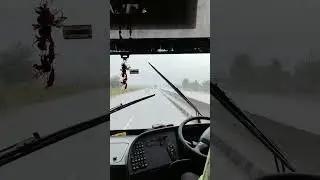 Volvo Bus Struggling Due to Heavy Rainfall at NH2 😮&zwj;💨🌧️🌀           #volvobus #yiutubeshort #views