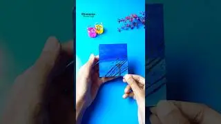 Miniature Sky Painting with Birds on Power Lines