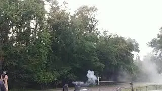 Blowing up a trash can with mortar fireworks