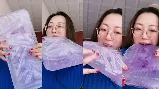 Giant  ice block eating .얼음먹방.氷を食べる音.얼음먹는소리