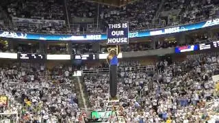 Utah Jazz Bear climbing ladder on stilts