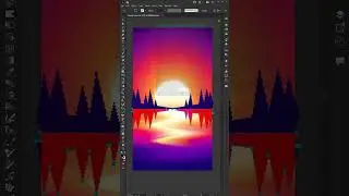 Adobe Illustrator: HOW TO DRAW A NEON SUNSET SCENE (Vector Speedart) #shorts 🌞😎