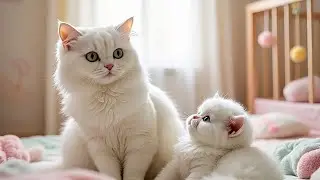 Adorable White 😺Cat and Her Baby: Heartwarming Moments