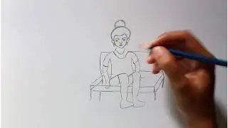 How to draw a girl sitting on bench/pencil drawing