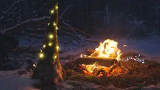 🎄Новогодняя атмосфера у костра в зимнем лесу, уютный новогодний костер