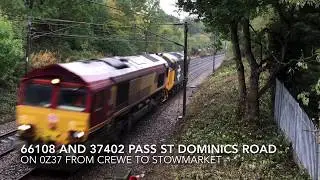 Ex-DB Cargo 66108 and 37402 pass St Dominics Road on 0Z37