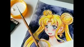 [SAILOR MOON] Watercolor line and white ink in realtime