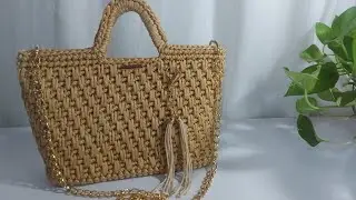 Bolsa de Crochê feita com  fio náutico simples fácil e rápida de fazer passo a passo 
