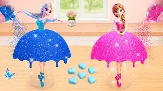 Elsa Blue Glitter vs Anna Pink Glitter Princess Cake ✨🎂 | Baking Challenge | Lily Little Cake