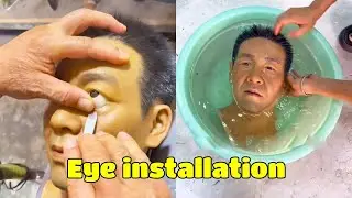 The customer customized the head statue of his father's wax figure and asked to install the eyes.