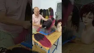 African synthetic wig making, pre-processing: color mixing. Wig making skills. Handmade. (234)
