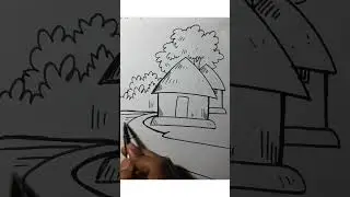 Easy village scenery drawing for kids #art #shorts #drawing