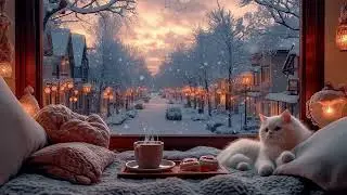 🎹🐈 Soft Piano with Cat Companion | Snowy Cabin Ambience for 3 Hours | Sleep Aid Study Work Healing