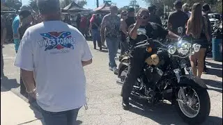 Excelsior Henderson Super X #550 arriving at Willie&rsquo;s Tropical Tattoo Chopper Show 2025