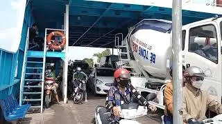 Ferrying our private van & a concrete truck across the Mekong River Vietnam