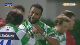 Sub no 8 Manoa Vosawai runs over defence to score try - Benetton Treviso v Edinburgh 19th Apr 2013