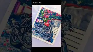 royal Enfield painting Day 98/100ll Halima Art #royalenfield #acrylicscenery #sketchingdrawing#art