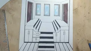 Interior Perspective Drawing with Stairs and Windows &ndash; Architectural Sketch