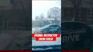 Driving instructor loses control of their car on snow and ice which results in a collision