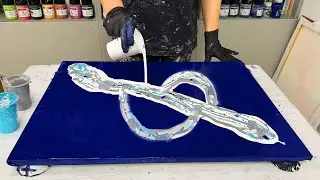 Abstract Flower Fluid Art Painting with Silver and Blue | Dutch Pour Technique on Large Canvas😱