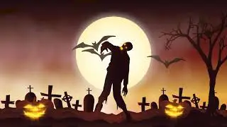 Halloween Background Animation With The Concept Of Spooky Pumpkins, Moon And Bats And Zombie|| Video