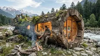No One Knew There Was a House Inside This Tree Trunk — Building a House in the Forest (ASMR)