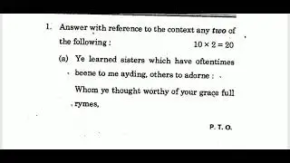 IGNOU MEG-01 BRITISH POETRY, M.A ENGLISH, PREVIOUS YEAR QUESTION PAPER 2020